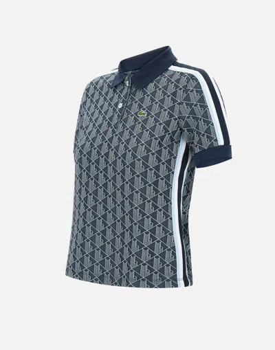 Lacoste Monogram Jacquard Knit Polo Shirt In Blue