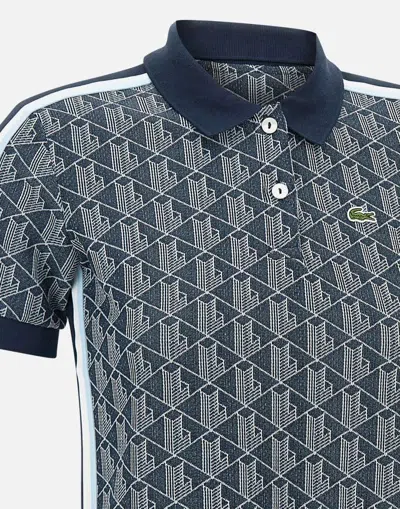 Lacoste Monogram Jacquard Knit Polo Shirt In Blue