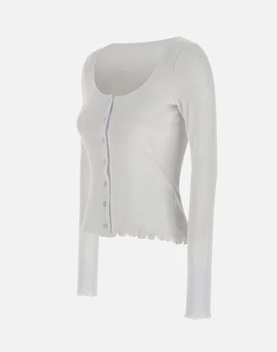 Rotate Birger Christensen Cotton Sweater With Deep V-neckline And Gathered Detailing In White