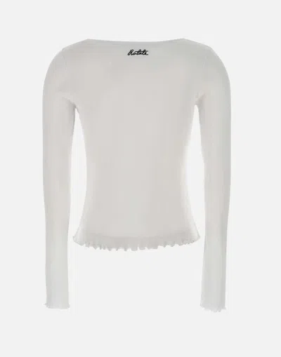 Rotate Birger Christensen Cotton Sweater With Deep V-neckline And Gathered Detailing In White