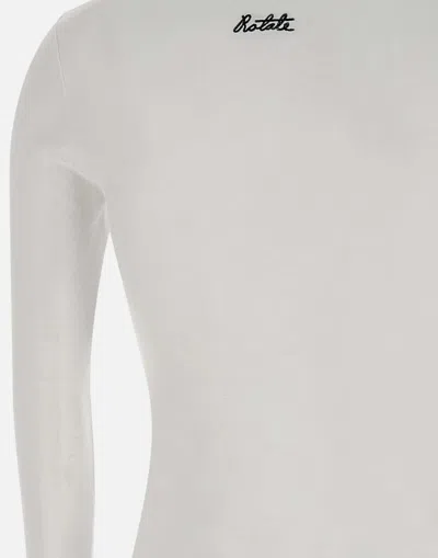 Rotate Birger Christensen Cotton Sweater With Deep V-neckline And Gathered Detailing In White
