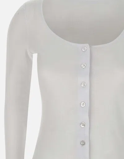 Rotate Birger Christensen Cotton Sweater With Deep V-neckline And Gathered Detailing In White