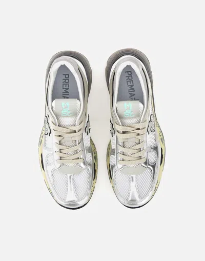 Premiata Mase Sneakers In White Leather And Fabric