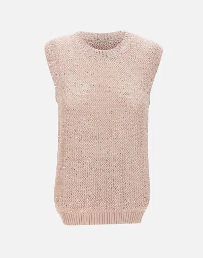 Golden Goose Mesh Knit Top With Sequins And Contrasting Details