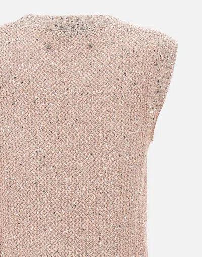Golden Goose Mesh Knit Top With Sequins And Contrasting Details