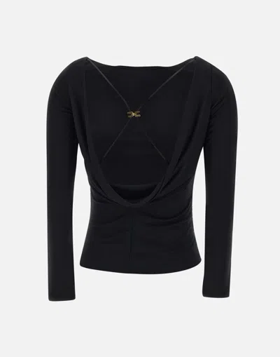 Elisabetta Franchi Daily Viscose Sweater With Open Back In Blue