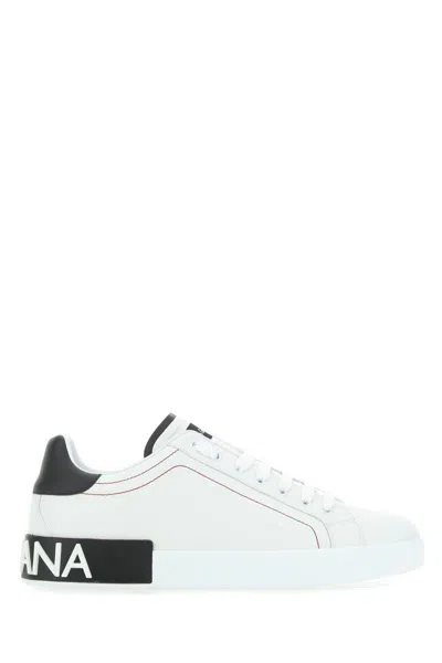 Dolce & Gabbana Portofino Leather Sneakers With Rubberized Logo Shoes