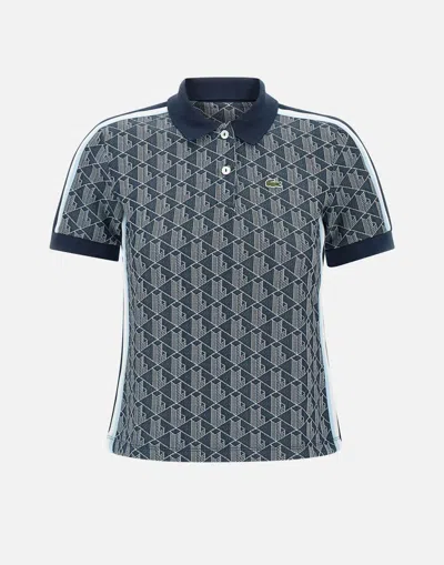 Lacoste Monogram Jacquard Knit Polo Shirt In Blue