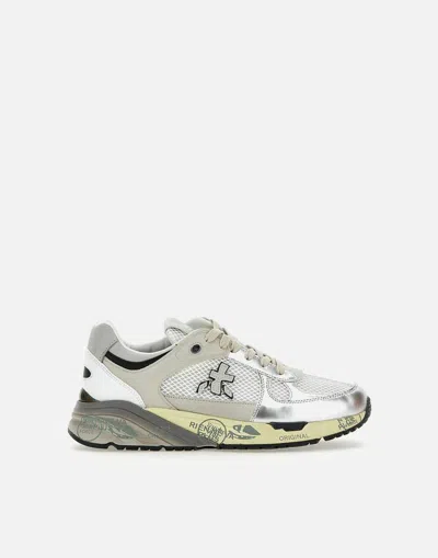 Premiata Mase Sneakers In White Leather And Fabric