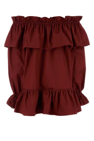 Saint Laurent Women Tiziano Red Twill Mini Dress In Burgundy