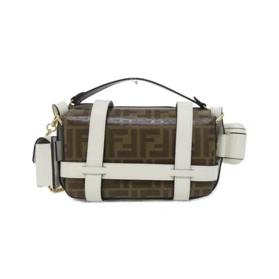 Pre-owned Fendi Brown White Coated Canvas Leather Shoulder Bag ()