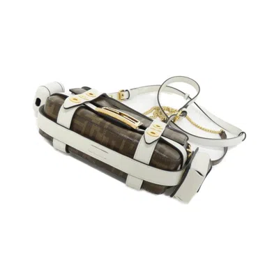 Pre-owned Fendi Brown White Coated Canvas Leather Shoulder Bag ()