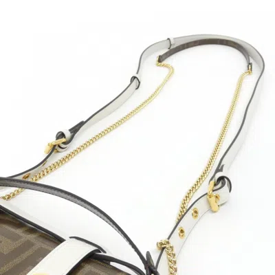 Pre-owned Fendi Brown White Coated Canvas Leather Shoulder Bag ()