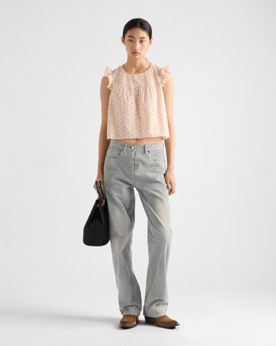 Prada Eyelet Lace Top In Orange