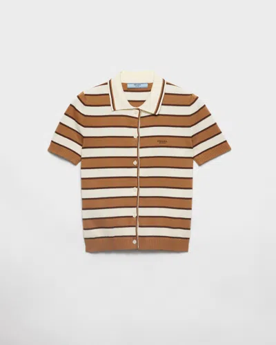 Prada Striped Short-sleeve Polo Sweater