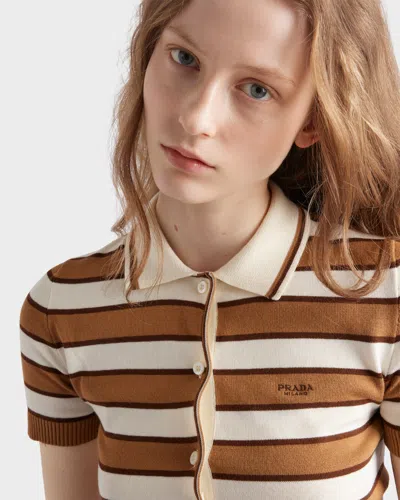 Prada Striped Short-sleeve Polo Sweater