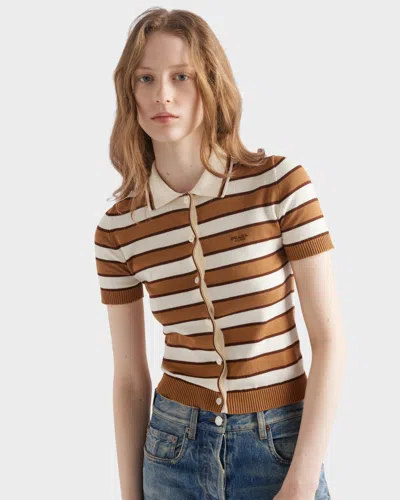 Prada Striped Short-sleeve Polo Sweater