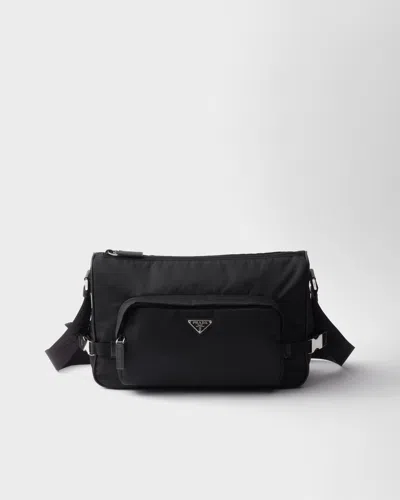 Prada Large Re-nylon And Saffiano Leather Shoulder Bag In Black