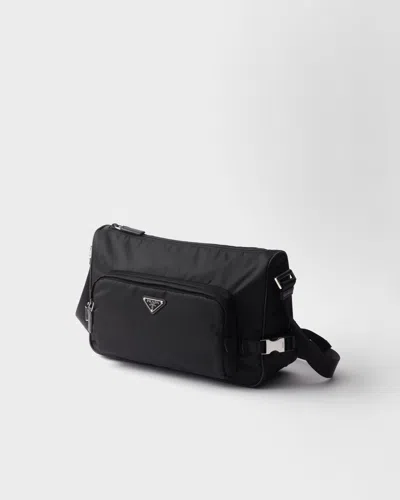 Prada Large Re-nylon And Saffiano Leather Shoulder Bag In Black