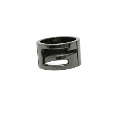 Pre-owned Gucci Black Silver Metal Band Ring () In Multi