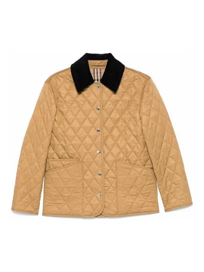Burberry Corduroy-trimmed Quilted Shell Jacket In Brown