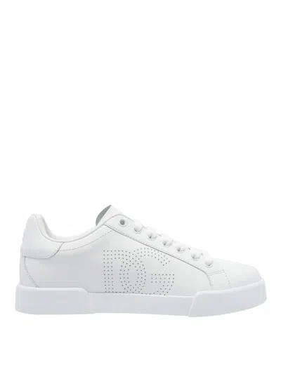 Dolce & Gabbana Portofino Low-top Leather Sneakers With Lateral Monogram In Neutral