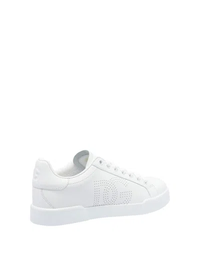 Dolce & Gabbana Portofino Low-top Leather Sneakers With Lateral Monogram In Neutral