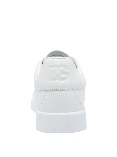 Dolce & Gabbana Portofino Low-top Leather Sneakers With Lateral Monogram In Neutral