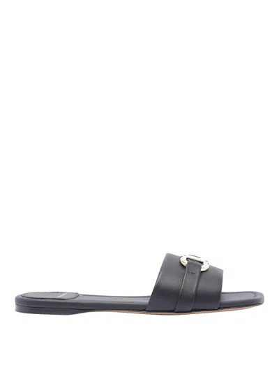 Ferragamo Black Gancini Slippers