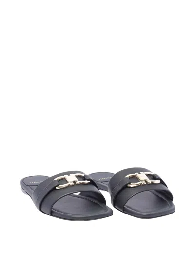 Ferragamo Black Gancini Slippers