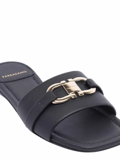 Ferragamo Black Gancini Slippers