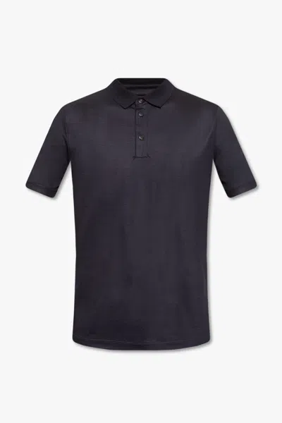 Giorgio Armani Button Placket Polo Shirt In Blue