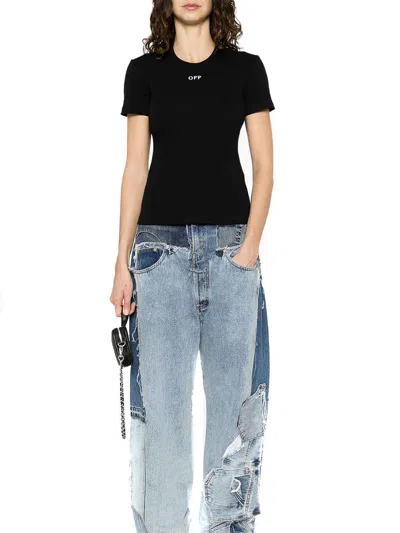 Off-white Off White Slim Fit Ribbed T Shirt For In Black