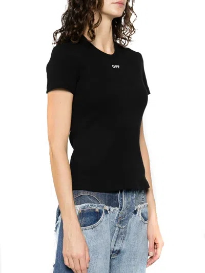 Off-white Off White Slim Fit Ribbed T Shirt For In Black
