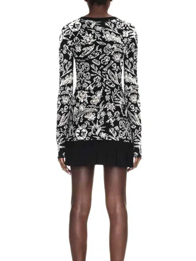 Off-white Crew Neck Floral Pattern Long Sleeves Dress In Black
