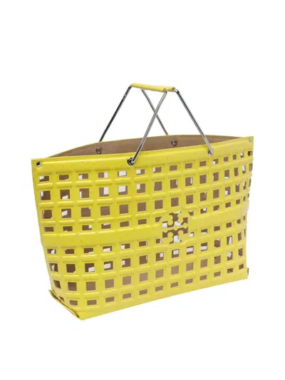 Tory Burch Yellow Ostritch Market Tote In Yellow