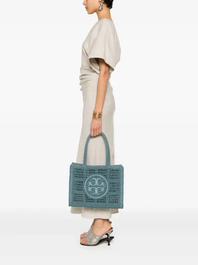 Tory Burch Small Tote With Hand-crocheted Woven Design In Blue