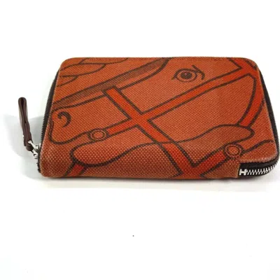 Pre-owned Hermes Orange Canvas Wallet (bi-fold) ()