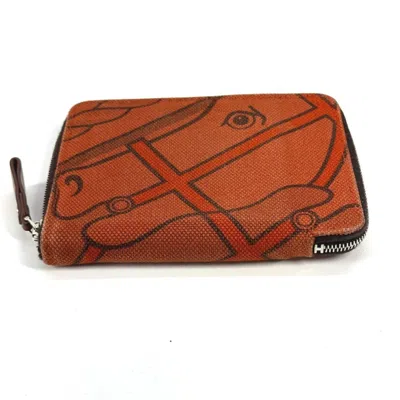 Pre-owned Hermes Orange Canvas Wallet (bi-fold) ()