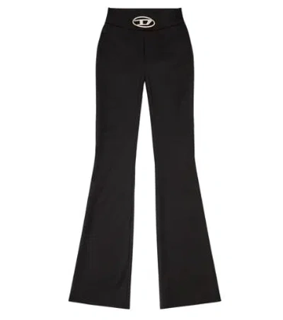 Diesel 'p-erseus' Black Flared Pants With Oval D Logo Plaque On The Front In Wool Blend Woman