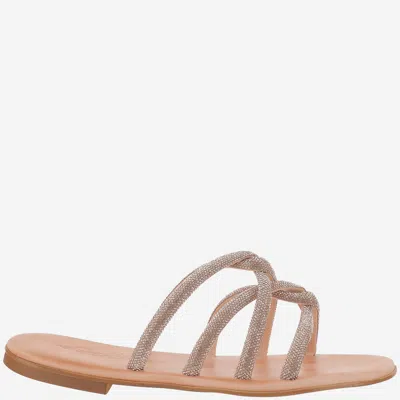 Kima Leather Sandals With Rhinestones In Pink