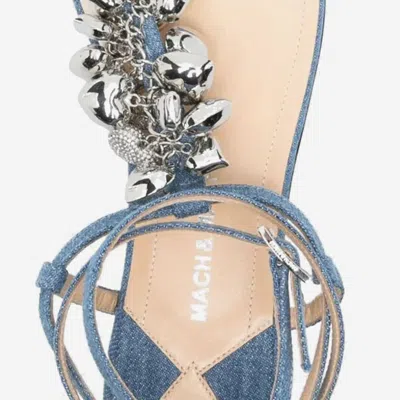 Mach&mach Cotton And Leather Sandals With Heart-shaped Pendant In Blue