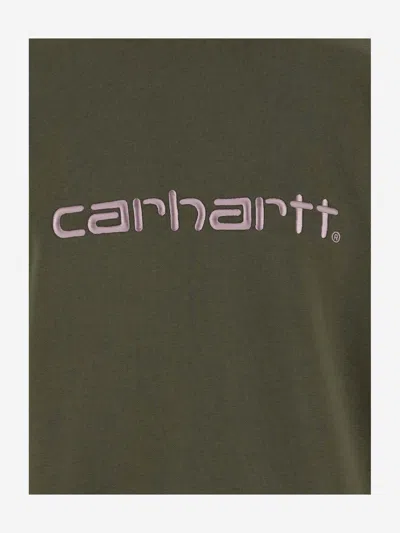 Carhartt Cotton Crewneck Sweatshirt In Military Green With Logo