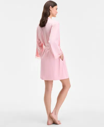 Inc International Concepts Women's Lace-trim Stretch Satin Robe, Created For Macy's In Pink