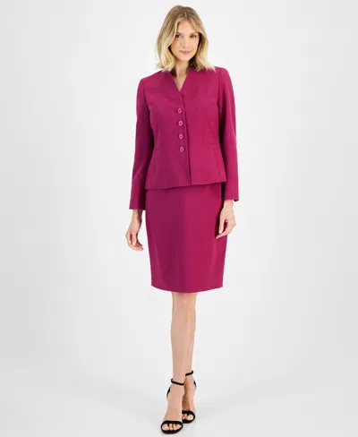 Le Suit Women's Stand-collar Pencil Skirt Suit Set, Regular & Petite In Pink