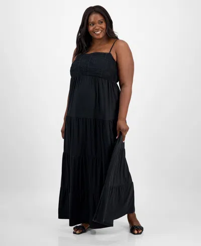 Derek Heart Trendy Plus Size Embroidered Lace Trim Sleeveless Maxi Dress In Black