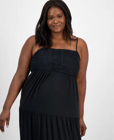 Derek Heart Trendy Plus Size Embroidered Lace Trim Sleeveless Maxi Dress In Black