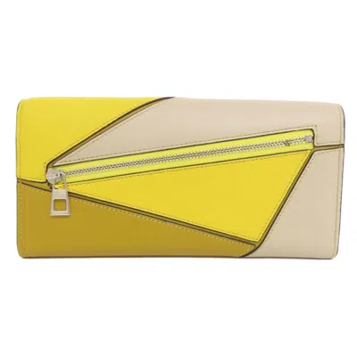 Pre-owned Loewe Gray Yellow Leather Long Wallet (bi-fold) ()