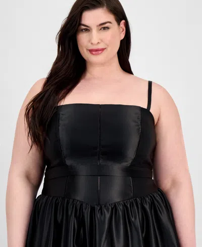 B Darlin Plus Size Satin Square-neck Midi Dress In Gold