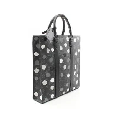 Pre-owned Louis Vuitton Black Gray White Coated Canvas Leather Tote Bag ()